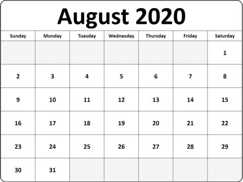 August 2020 Calendar Template Word - Printable Blank Calendar Template