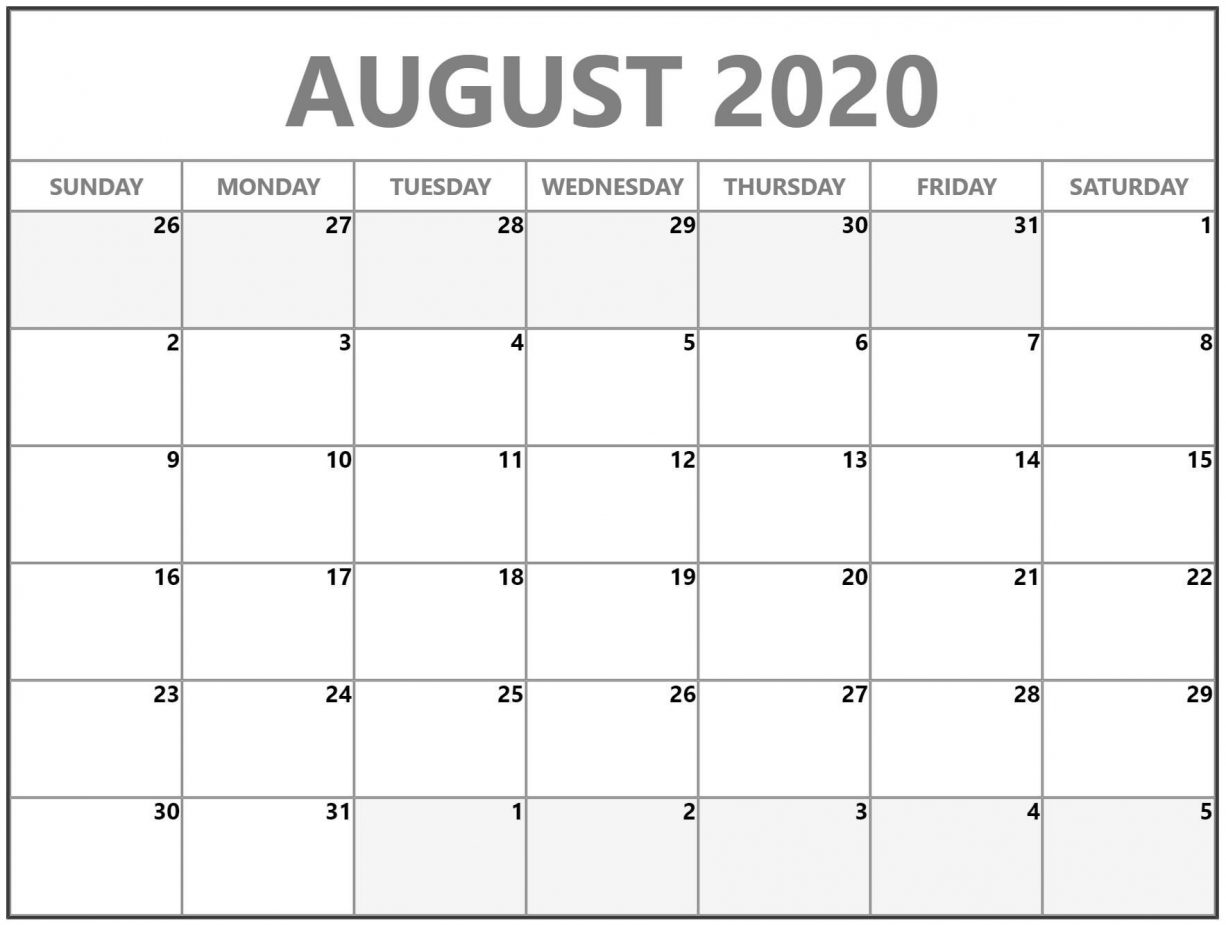 August 2020 Calendar Printable Free Word PDF - Free Printable Blank ...