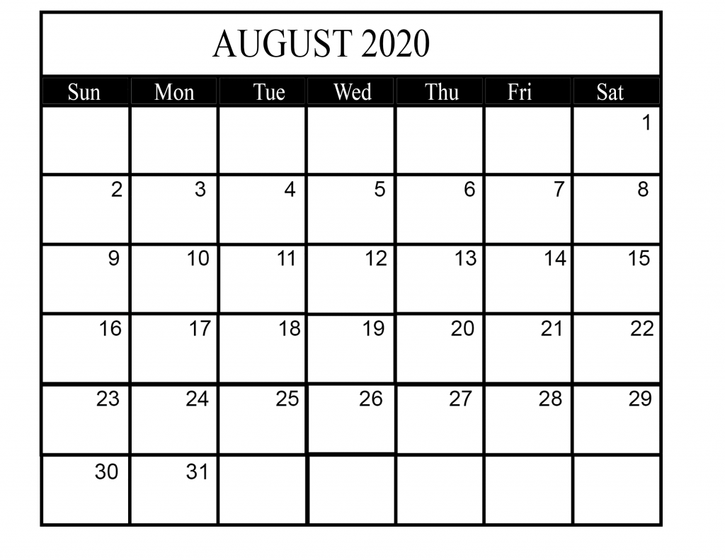 August 2020 Calendar Template Word - Printable Blank Calendar Template