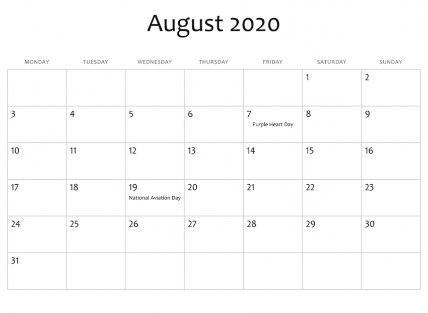 August Calendar 2020 Printable Free Pdf Free Printabl - vrogue.co