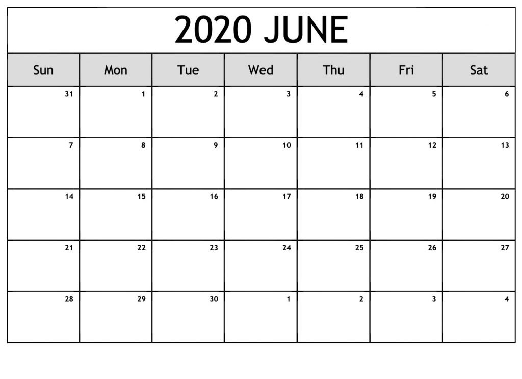 Blank Calendar June 2020 Editable PDF - Printable Blank Calendar Template