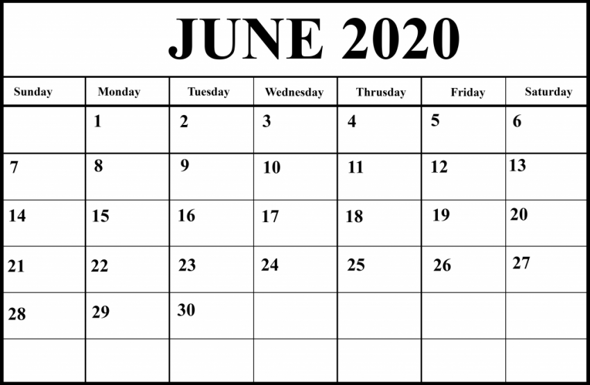 Blank Calendar June 2020 Editable PDF Printable Blank Calendar Template