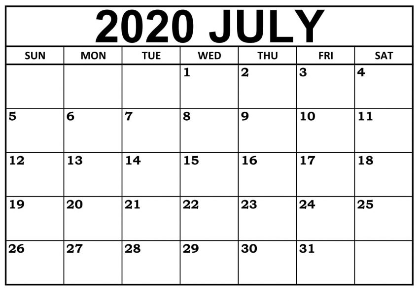 Calendar for July 2020 Printable With Holidays - Wishes Images