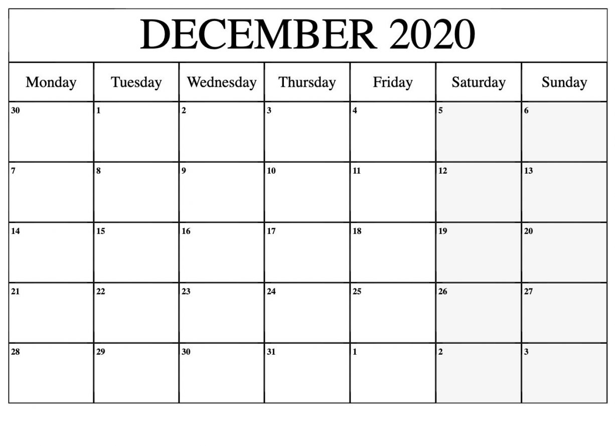 December 2020 Calendar Printable Free PDF - Wishes Images