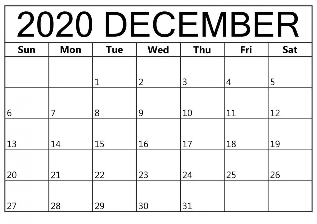 December 2020 Calendar Printable Free PDF - Wishes Images