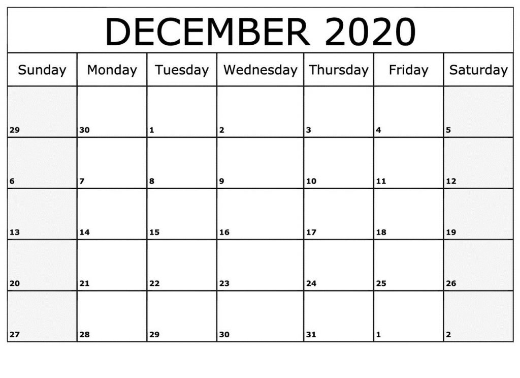 December 2020 Calendar Printable Free PDF - Wishes Images