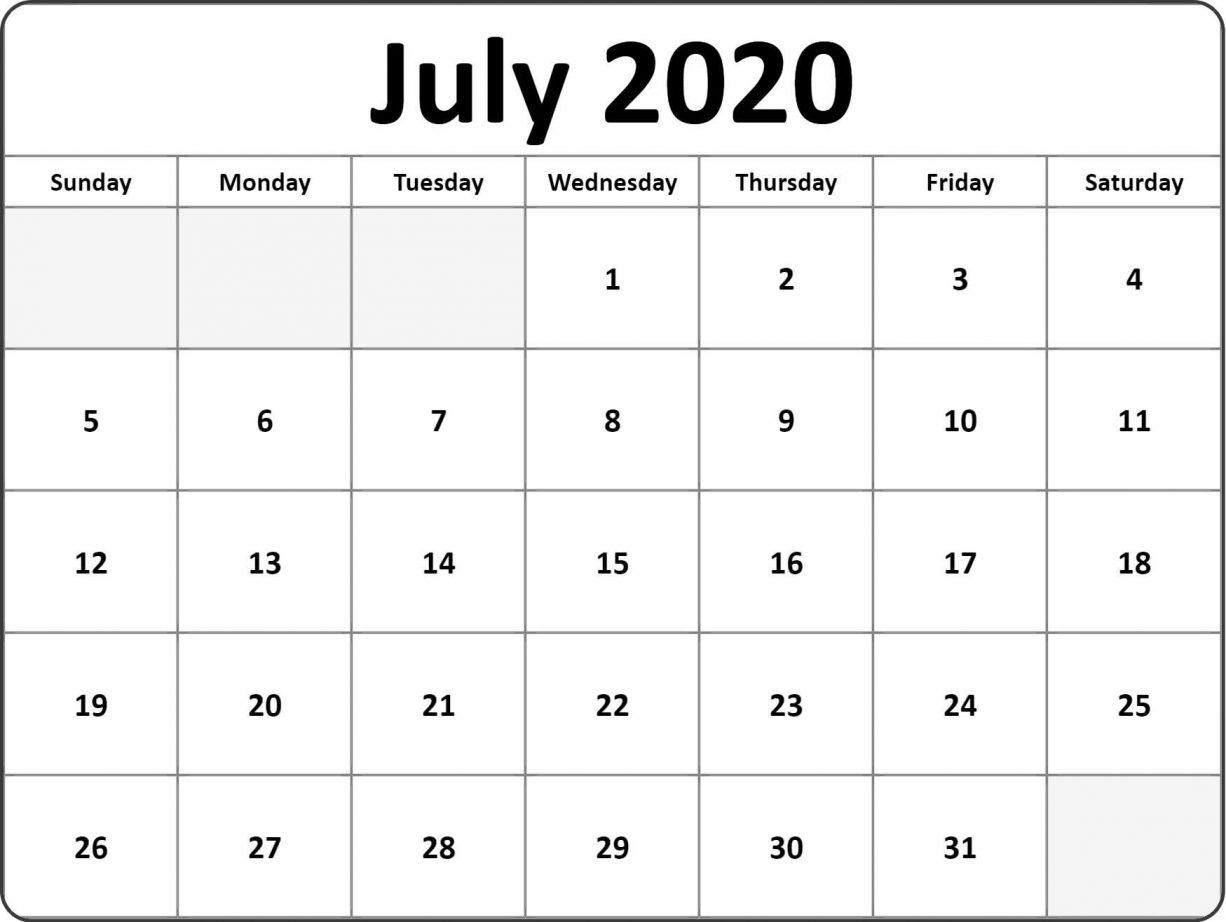 Free Printable July 2020 Calendar - Wishes Images