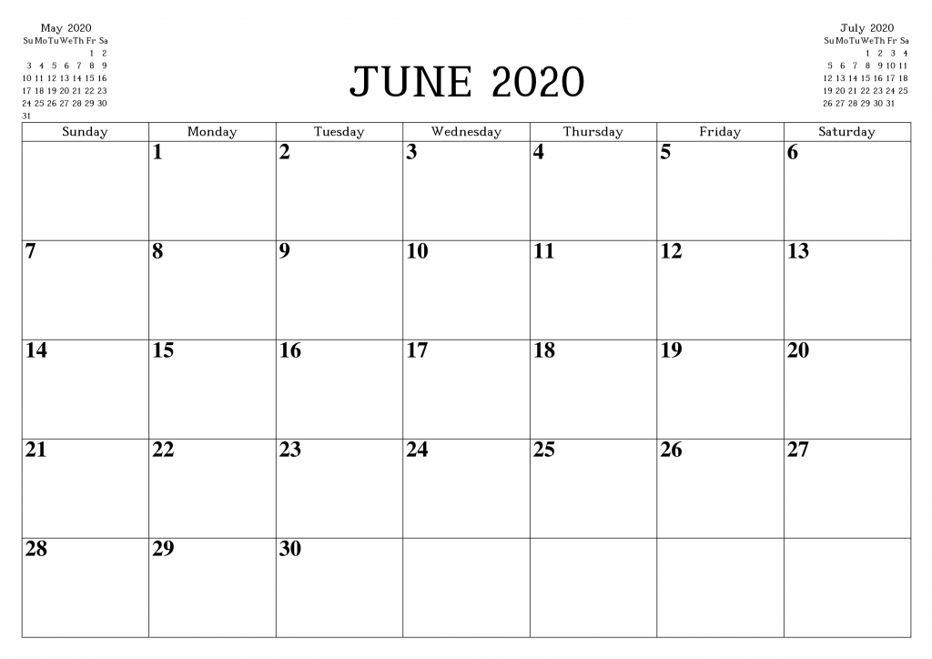 June 2020 Printable Calendar Free Waterproof - Wishes Images