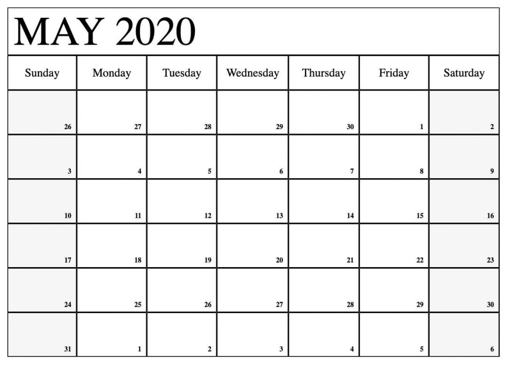 May 2020 Calendar Printable Word PDF Waterproof - Printable Blank ...