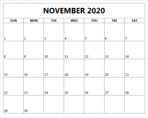 November 2020 Blank Calendar Printable Word Template - Printable Blank ...
