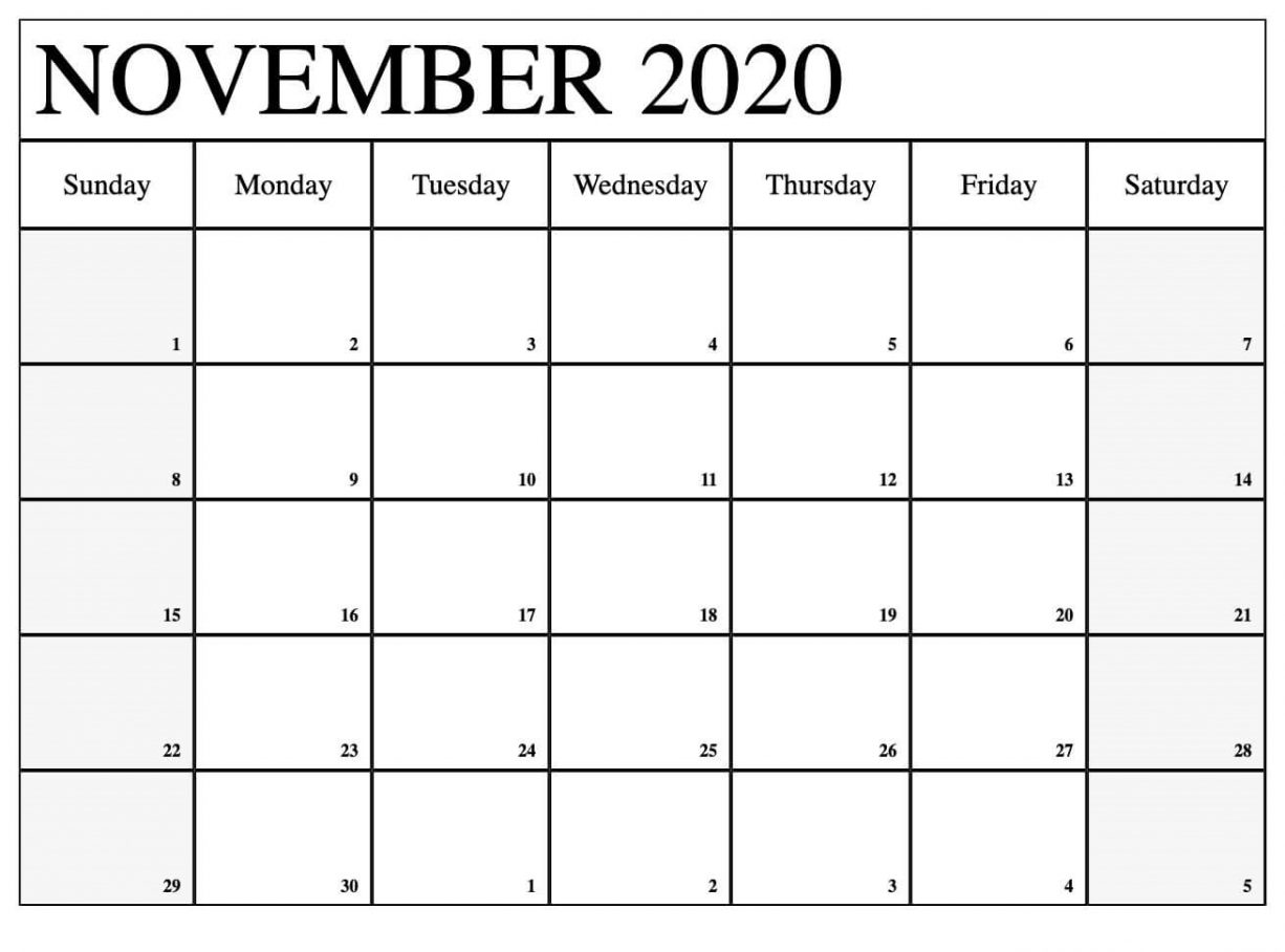 November 2020 Monthly Calendar Printable Blank - Wishes Images