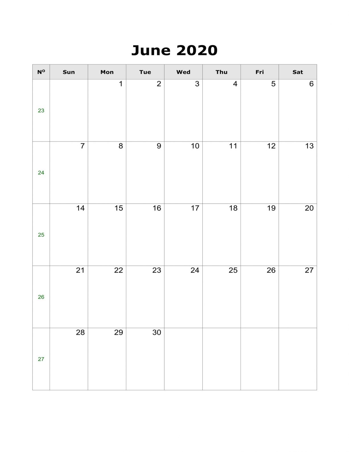 Printable Calendar June 2020 Monthly Weekly Templates - Wishes Images