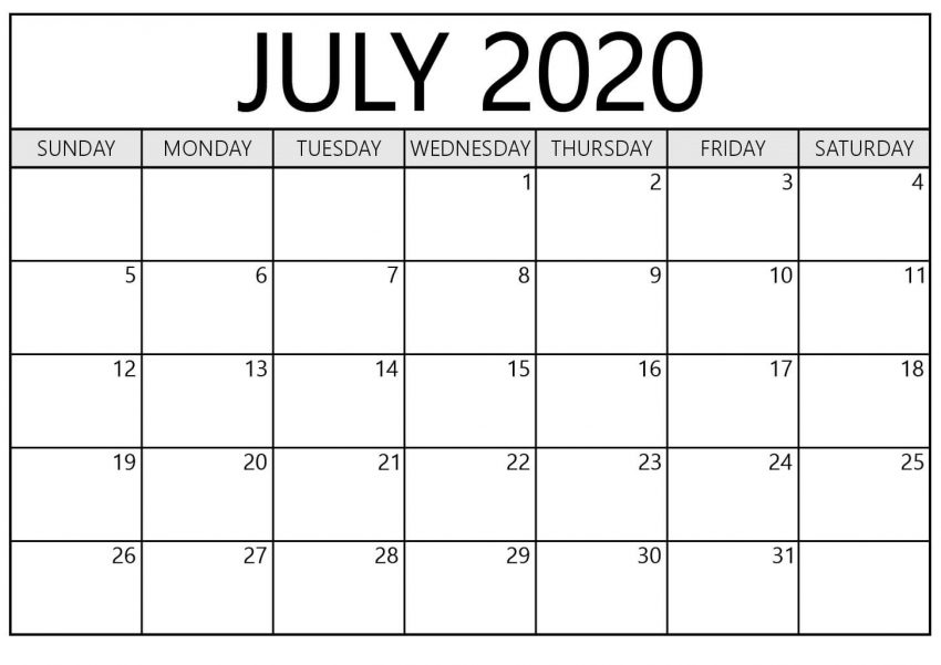 Calendar for July 2020 Printable With Holidays - Printable Blank ...