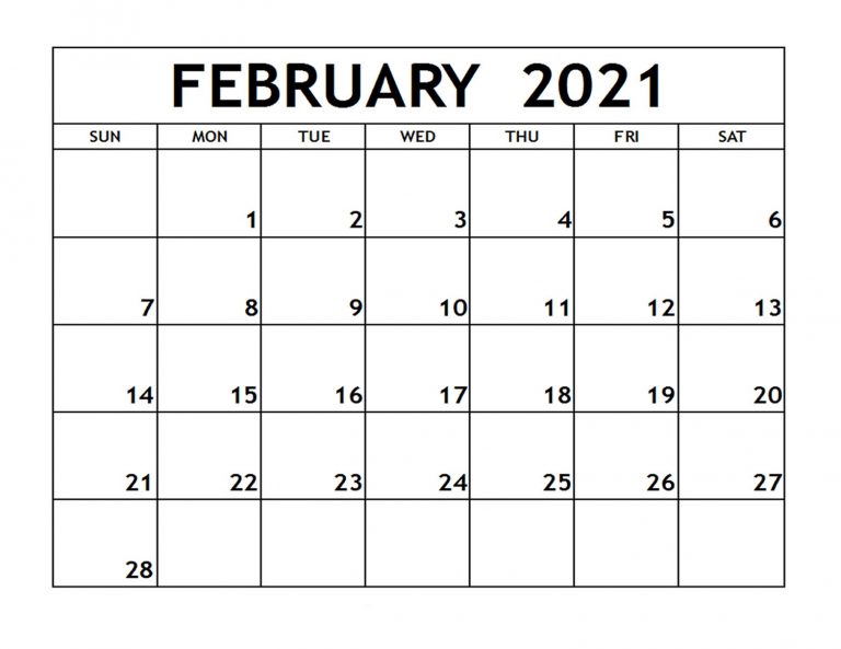 February 2021 Calendar Printable Monday Start - Wishes Images