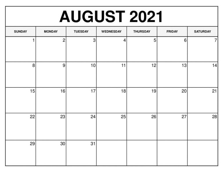 August 2021 Printable Calendar Free Waterproof With Holidays - Wishes ...