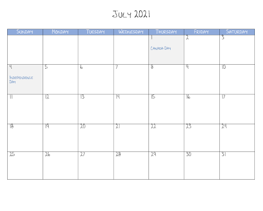 July 2021 Calendar With Holidays Events