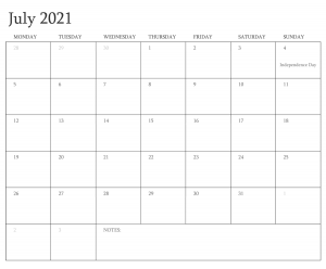 July 2021 Calendar Printable Free Editable Blank - Wishes Images