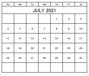 July 2021 Printable Calendar Free Waterproof With Holidays - Wishes Images