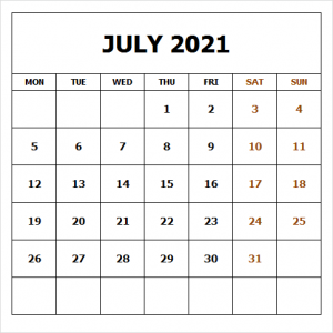 July Calendar 2021 Cute Printable Free PDF - Printable Blank Calendar ...