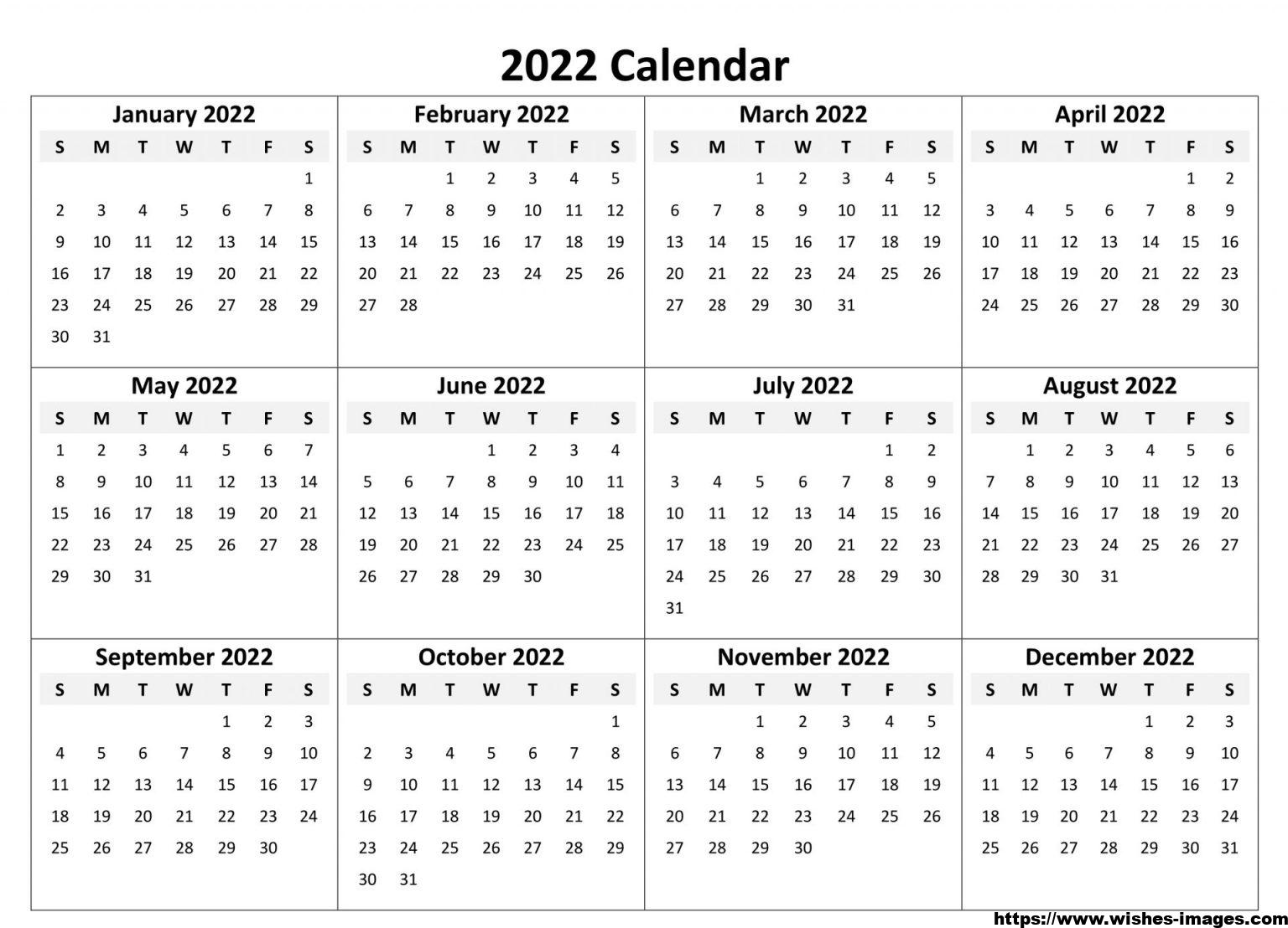 Free 2022 Printable Calendar One Page PDF - Printable Blank Calendar ...